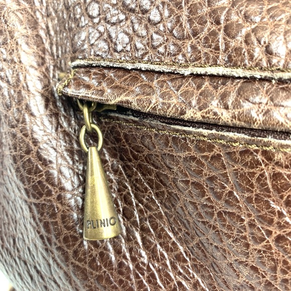 Plinio Visona Italian Brown Textured Leather Large Shoulder Bag Braided Handles - Picture 9 of 13